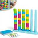 Giant Color Matching Challenge Game Fast Pattern Ring Stacking Puzzle with 50 Cards, Hand-Eye Coordination Training for Summer Parties & Family Game Night for 2-4 Players