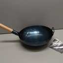 YOSUKATA 13.5 Blue Carbon Steel Wok Pan  Pre-Seasoned Flat Bottom Wok Compatible with open fire, gas, electric, ceramic, induction cooktops -Traditional Chinese Pan for Stir Fry, BBQ, Grill, Camping