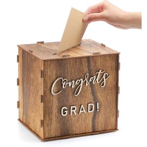 Bucherry 2026 Graduation Card Box Holder Class of 2026 Rustic Wooden Card Box with Slot for Congrats Grad Party Decorations Supplies (Brown, 8.66 Inches)