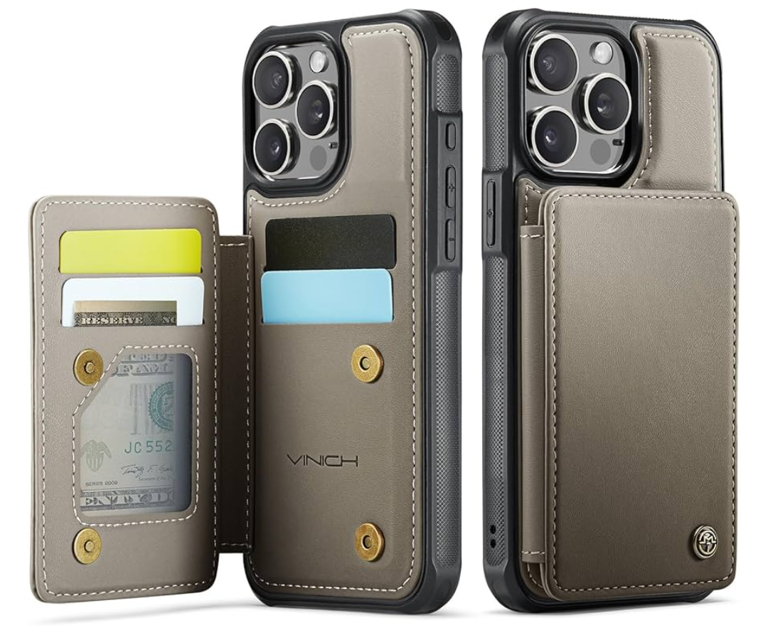 Vinich for iPhone 15 Pro Max Wallet Case with Card Holder, RFID Blocking Credit Slots Kickstand Shockproof Phone Cover Fit for iPhone 15 Pro Max 6.7" Gray