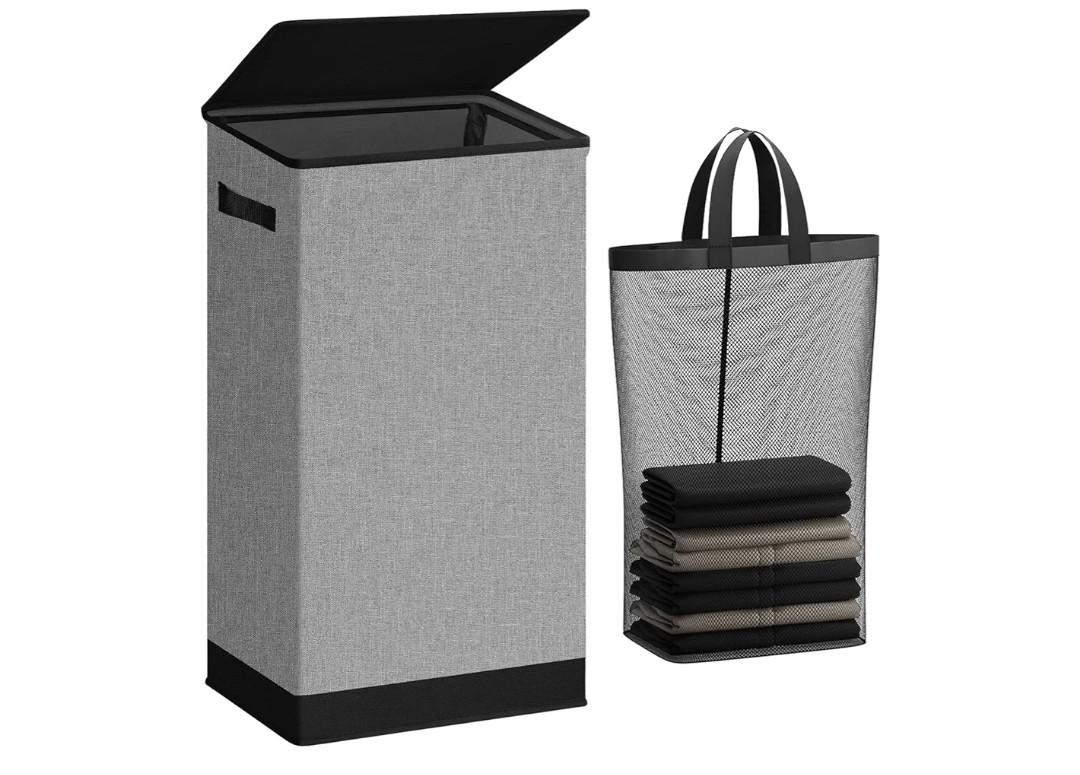 SOLEDI Laundry Hamper with Lid 100L Large & Tall Collapsible Laundry Basket, Clothes Hamper with Bag Removable Easy to Carry, Dirty Hampers for Bedroom, Bathroom, Dorm, College, Grey