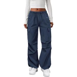 COPYLEAF Cargo Pants Women Elastic Waisted Parachute Hiking Pants with Pockets Water-Resistant Lightweight Baggy Pants (Blue, M)