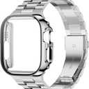 iiteeology Compatible with Apple Watch Band Ultra 3 Ultra 2 Ultra, Upgraded Stainless Steel Band with iWatch Screen Protector Case for Men Silver/Silver