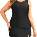 Plus Size Tankini with Skirt - Two Piece Swimsuit for Women Tummy Control Bathing Suit High Neck 2025 Swimwear (Black) XL