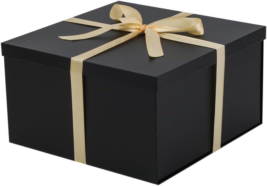 UoeRing 1Pcs Black Extra Large gift box with lids 13137 Inches gift boxes for presents,Birthday Box (include Ribbon, Paper Shred Filler Gift Card & Envelopes)