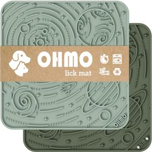 OHMO Lick Mat for Dogs and Cats(Large, Camo&Light Green, 2pcs) Enrichment Accessories Toy Space Star Easy Clean Pet Slow Feeder/Suction Cups, Licking Pad for Anxiety Relief and Boredom Reduction
