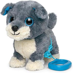 YH YUHUNG Interactive Walking Dog Toy with Leash, Grey Puppy with Blue Ears, Electronic Barking & Tail Wagging Robot Pet, Realistic Stuffed Animal Gift for Kids Boys Girls 3+ (Grey/Blue)