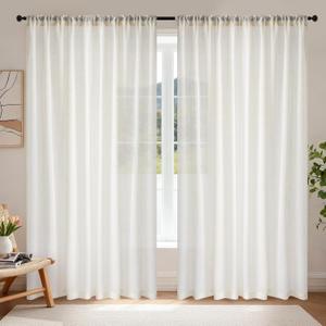Dreaming Casa Linen Blend Sheer Curtains 96 Inches Long, 2 Panels, Natural | Each 100"W x 96"L Rod Pocket & Back Tab Curtain Drapes, Light Filtering See Through Window Treatment for Living Room Bedroom