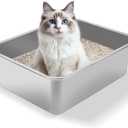 Stainless Steel Cat Litter Box - Metal High Sided Cat Pan, Large Stainless Steel Box, Indoor Litter Tray, Non Stick, No Smell, Easy-Clean Design for Hygienic Pet Care Large Size for All Cats (Silvery)