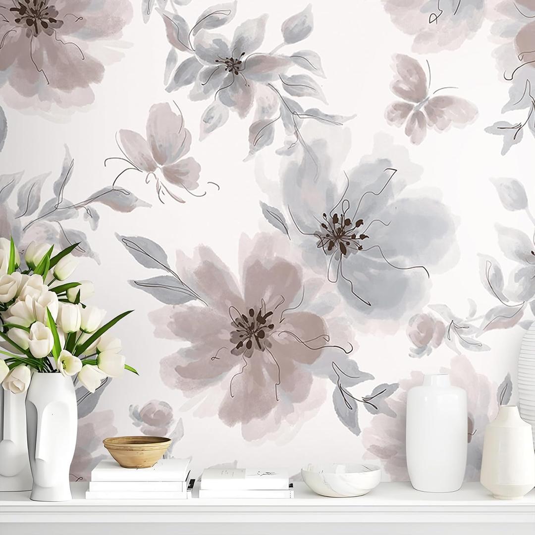 Pink Floral Wallpaper Pink Peel and Stick Wallpaper Modern Contact Paper Vintage Watercolor Flower Self Adhesive Wall Paperfor Bedroom Cabinets Decorative