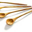WONDERFUL 100% Natural Olive Wood Long Handle Spoons for Coffee, Tea, Milkshake Kitchen Stirring, Cocktail Stirrer; Mixing Honey Spoon, Chef Tasting Spoons(4 pcs)