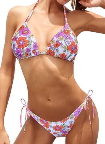 SHEKINI Women's Halter Bikini Sets Sliding Triangle Swimwear Two Piece Swimsuit, L