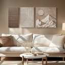 Large Abstract Neutral Wall Art 3 Piece, Brown Mountain Nature Landscape Canvas Art Prints, Wabi Sabi Art Geometric Line Painting for Living Room, Bedroom, Hallway, Office