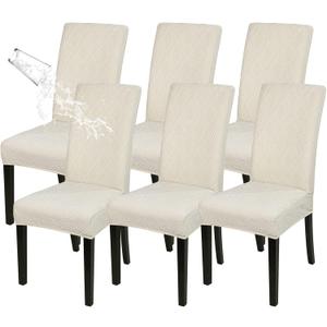 SearchI Waterproof Dining Room Chair Covers Set of 6, Stretch Parsons Chair Slipcovers Removable Washable Kitchen Chair Protector Cover for Dining Room, Hotel, BanquetBeige,6PCS