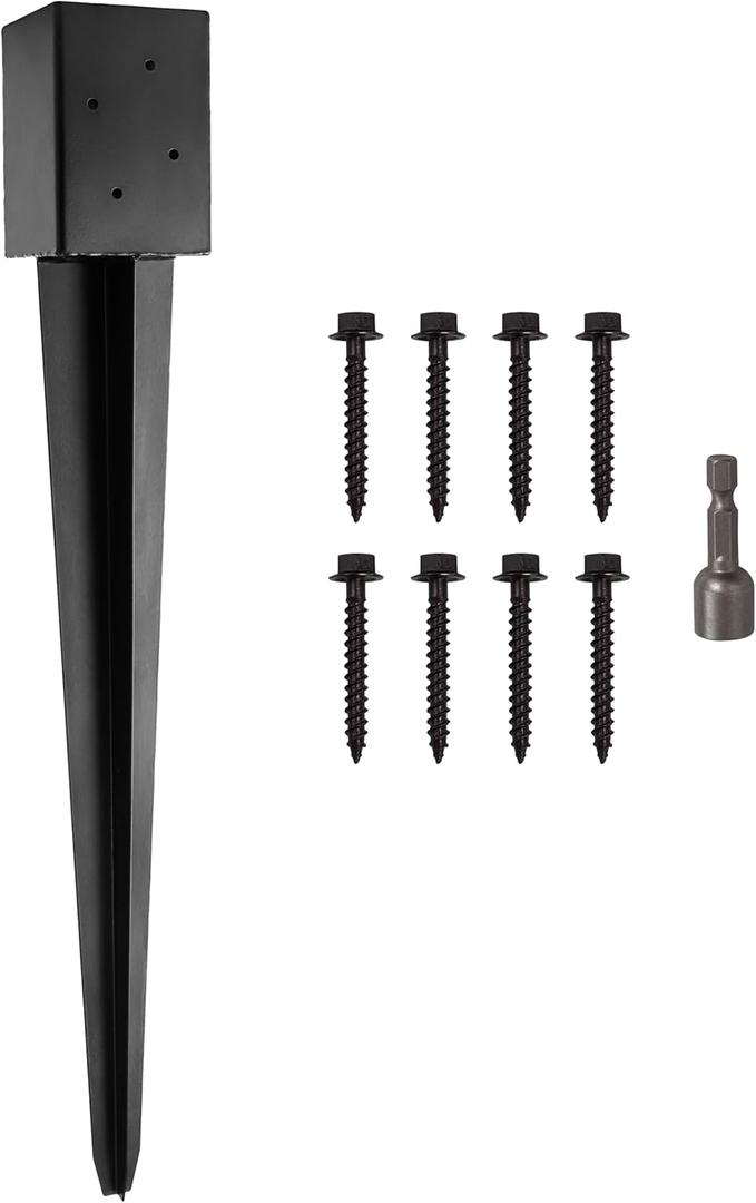 4x4 Fence Post Anchor Ground Spike 36 Length Metal Black Powder Coated  Mailbox Post Anchors  Fit 3.5x3.5 Lumber (1, Black)
