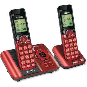 VTech CS6529-26 2-Handset Cordless Phone with Answering Machine, Caller ID/Call Waiting, DECT 6.0, Handset Speakerphone, Red