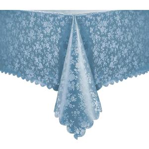 Romanstile Rectangle Vinyl Tablecloth,100% Waterproof Heavy Duty Oil Spill Proof Stain Resistant Plastic PU Table Cover with Flannel Backing for Kitchen, Dining (Rose Blue, 60 x 120)