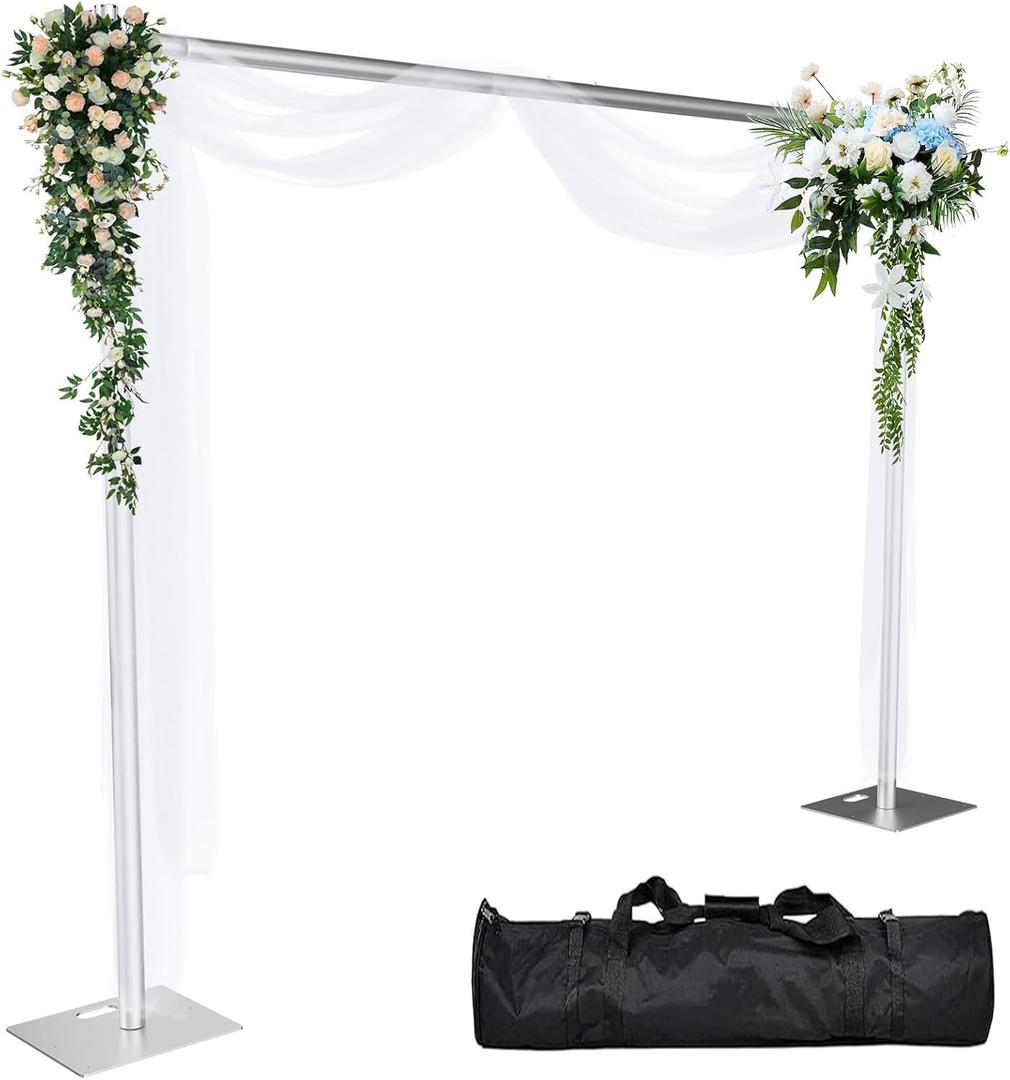 Pipe and Drape Backdrop Stand 8ftx10ft Adjustable Background Support System Heavy Duty Background Stand for Wedding Banquet Decorations Silvery (8x10 FT)