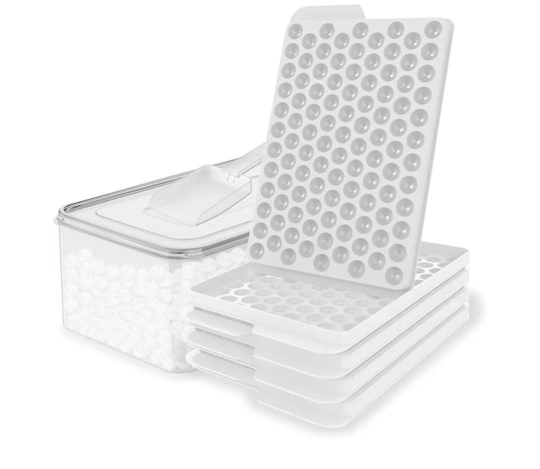 WIBIMEN Mini Ice Cube Trays, 0.55” Tiny Pebble Ice for Iced Coffee & Cocktails, Fast Chill, Easy Twist Release, Stackable with Lid & Storage Bin (4 Pack, White)