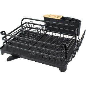 BRIAN & DANY Aluminum Dish Drying Rack, Dish Racks for Kitchen Counter, Dish Drainer with Removable Cutlery Holder & Cup Holder, 16.5" L x 11.8" W, Black