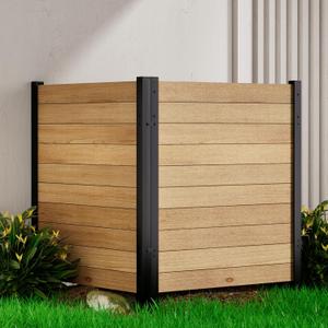 Air Conditioner Fence 2 Panel 42'H 38'W Wood Outdoor Privacy Wall, Pool Equipment Enclosure, Trash Can Enclosures, Black Aluminum Fence Post