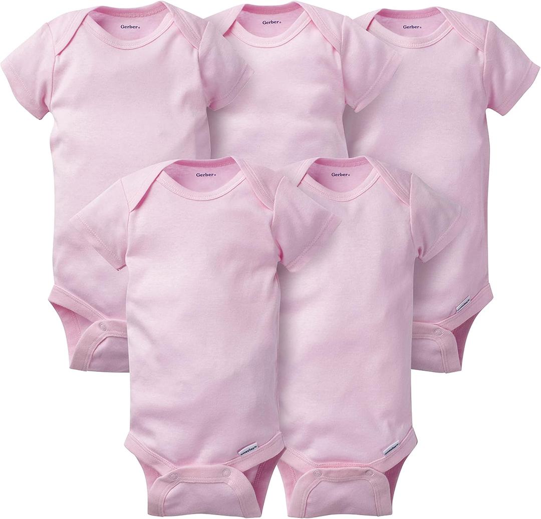 Gerber baby-girls 5-pack Solid Onesies Bodysuits (3-6 Months, Pink)