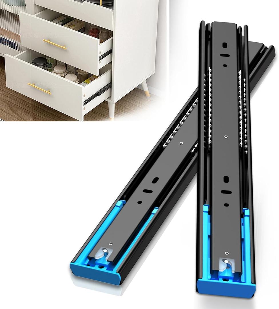 SLIDEWAY Soft Close Drawer Slides,14 16 18 20 22 Inch Side Mount Ball Bearing Metal Dresser Runners Cabinet Kitchen Glides(16 inch 1 Pair,100 LB Load Capacity,Black)