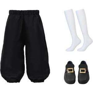 Boys Colonial Costume Set Knicker Pants Shoe Buckles White Socks Accessories for Colonial Style Boys Knicker Pants (16, Black)