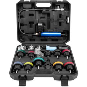 21pc Coolant Pressure Tester Kit, 15 Radiator Adapters & Wrench, with Vacuum Pump & Probe Thermometer for Automotive Cooling System Pressure Tester Kit