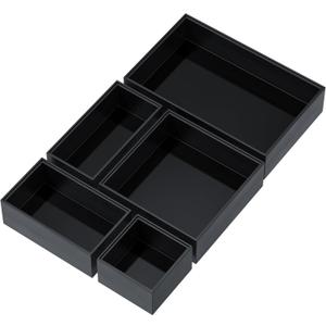 Bamboo Drawer Organizer Set, 5 PCS Multi-use Varied Sizes Junk Drawer Organizer Kitchen Storage Box for Office, Home, Bedroom, Bathroom, Black