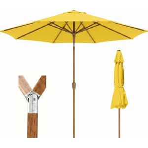 9ft Outdoor Patio Umbrella, Market Table Umbrella with Crank and Easy Push Button Tilt, Wood Grain Frame, UPF 50+ for Pool, Garden, Deck, Backyard