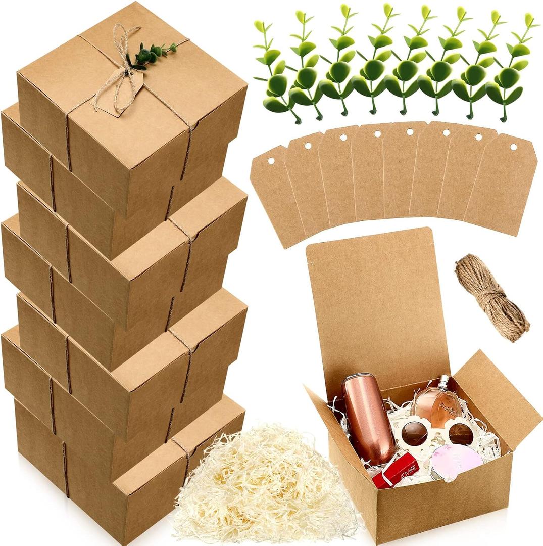 Crtiin 8 Pack Gift Boxes Set 8 x 8 x 4 Inch Kraft Paper Bridesmaid Proposal Gifts Box with Lids for Presents Wedding Bridal Valentine's Day Easter Mother's Day Birthday Gift Packaging Party Favors