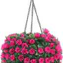 Solar Lighted Topiary Flower Ball Led Hanging Ball Lamp Pink Artificial Topiary Decor for Outdoor Garden Wedding Lawn 16.73 Inch