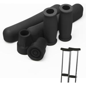 Replacement Crutch Pads, Ahier Padding for Walking Arm Crutches, Hand Grips, and Feet Caps, Fits Standard Aluminum Crutches 6 Pieces-Set (Black)