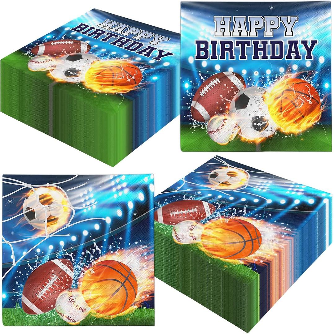 40Pcs Sports Napkins Paper Sports Birthday Party Decorations, Sports Birthday Napkins All Star Napkin Football Baseball Basketball Soccer Napkin Sports Themed Party Decorations