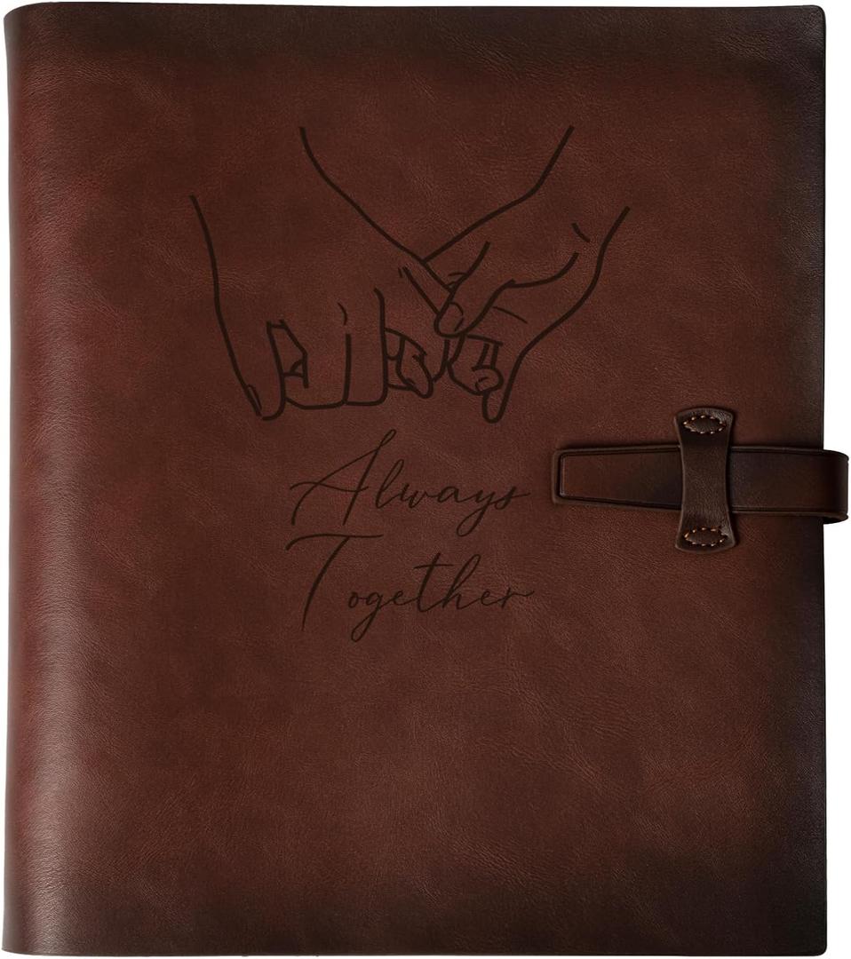 Photo Album 4x6 200 Photos, Genuine Leather Photo Albums with Writing Space with 30 Writing Paper, Travel Family Wedding Kids Graduation Ultrasound Baby Picture Album Scrapbook Photo Album Hold Hands
