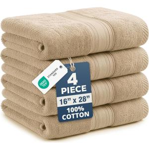 LANE LINEN Bathroom Hand Towels - 4 Pack (16" x 28"), 100% Ringspun Cotton Hand Towel Set - Soft, Lightweight, Fade & Shrink Resistant - Everyday Use, Face Towels for Bathroom, Gym and Travel - Taupe