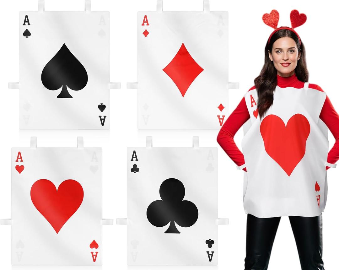 4 Sets Halloween Poker Vests Playing Card Costume Set with Hook and Loop for Trick or Treat Casino Party (Large)