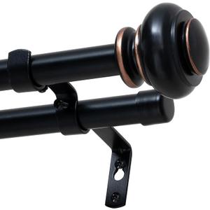 H.VERSAILTEX Double Curtain Rods for Windows 16.2 to 90.6 Inches 3/4 inch Diameter Adjustable Decorative Telescoping Double Curtain Rod with Brackets Heavy Duty Splicing Double Curtain Rods, Black