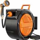 Retractable Garden Hose Reel 1/2” x 150ft, Auto Rewind Hose Reels for Outside, Heavy-Duty Wall-Mounted Outdoor Hose, 10-Mode Nozzle, Adjustable Length, 180° Rotation for Watering, Car Washing