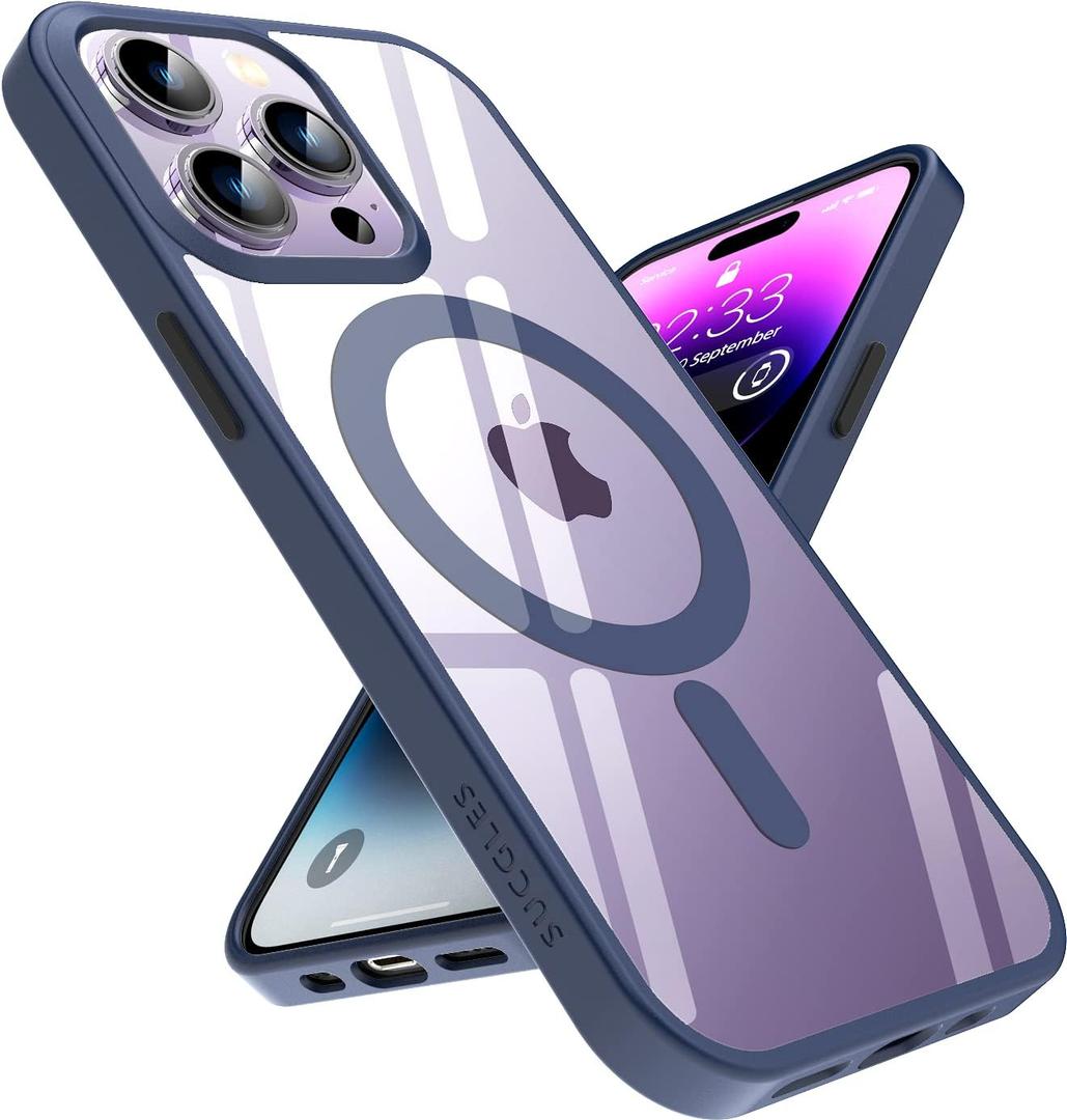 SUCGLES for iPhone 14 Pro Max Case with MagSafe [Ultra Strong Magnetic] [12FT Military Drop Protection] [Shockproof Bumper] Slim Thin Mag Safe Promax Phone Cover for Apple 14pro Max (Navy Blue)