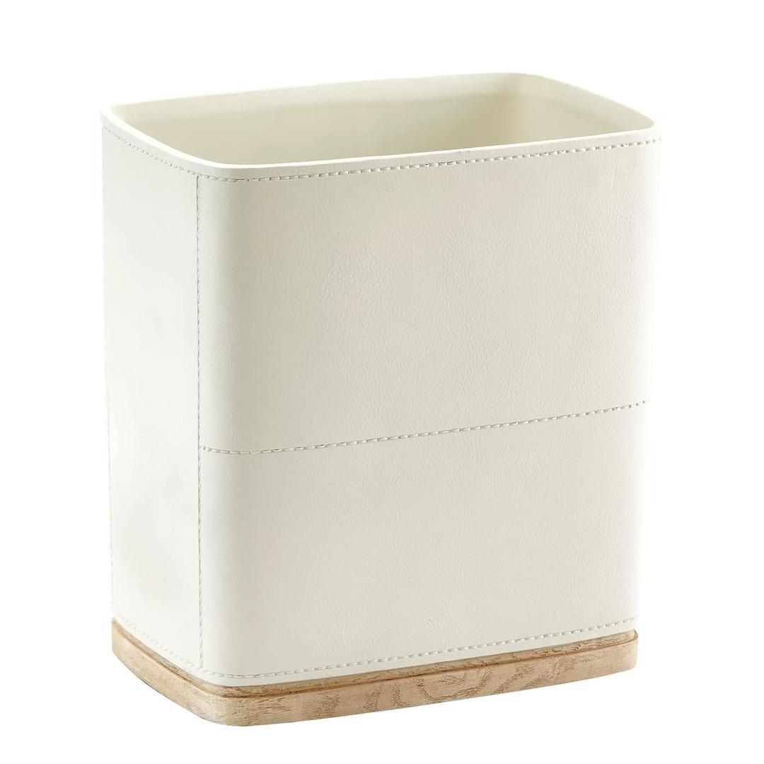 Polytree Bathroom Trash Can 1.8 Gallon(7 Liter) Small Kitchen Garbage Can,Decor Wastebasket for Bedroom Office,Resin Hand-Carved Leather Beige