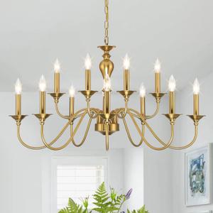 12 Light Gold Farmhouse Chandeliers for Dining Room Light Fixtures Over Table,Industrial Candle Hanging Chandelier for Living Room Foyer Staircase Bedroom Kitchen Island Restaurants, 12 Lights D37"
