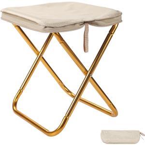 13-inch Lightweight Aluminum Folding Stool - Portable Compact Camping Stool Supports 300lbs, Handbag Style Carry - Ideal for Camping, Fishing, Backpacking, Outdoor, Travel (Khaki)