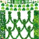 Tegeme St. Patrick's Day Decorations Lucky Porch Sign Banners Hanging 16.4 ft St. Patrick's Day Tinsel Garland Decorations Irish Shamrock Porch Signs Hanging Door Decor for Home Outdoor Party