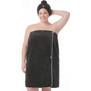 Towel Wrap for Women Plus Size (XL-2XL) with Hair Towel Wrap, Microfiber Bath Wrap Soft & Comfortable Absorb Water Body Wrap Oversized Button Design, Charcoal