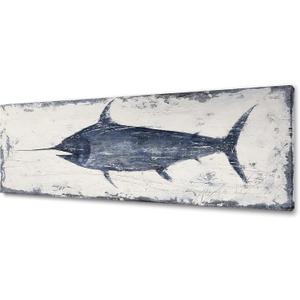 Yihui Arts Indigo Blue Swordfish Canvas Wall Art Painting Pictures for Living Room Bedroom Bathroom Decor (48L" x 16W", Sword Fish)