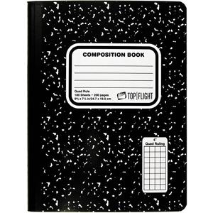 Top Flight Sewn Marble Composition Book, Black/White, Quad Rule, 4 Squares per Inch, 9.75 x 7.5 Inches, 100 Sheets (41320)
