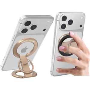 RESPECTED BRO-Magnetic-Phone-Ring-Holder with Dual Rings, Compatible with iPhone 17/16/15/14/13/12, Multifunctional Stand for Office, Gym, Kitchen & All Metal Surfaces, Finger Loop Grip (Desert Gold)