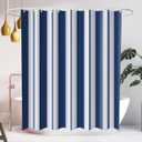 SASTYBALE Boho Farmhouse Shower Curtain, Water Resistant Vintage Fabric Bathroom Curtains, Machine Washable Country Abstract Style for Bathtub Decor with 12 Hooks, 72x72 Inch (Blue Stripe)